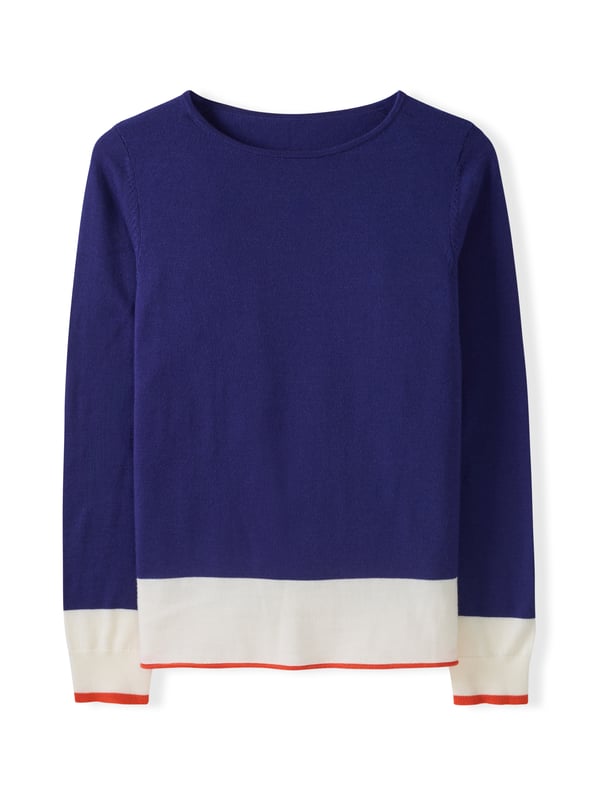 With an elegant boat neckline and neat cut, classic look, this jumper is ideal for everyday wear. Made in Ultrafine Merino wool which helps keep the creases at bay, promote breathability in warmer conditions and generate natural warmth if it's chilly, this jumper provides versatile appeal for all seasons. With an elegant drape, this is perfect for layering over a shirt collar or can be simply styles on it's own as the soft yarns will feel beautifully gentle against your skin.