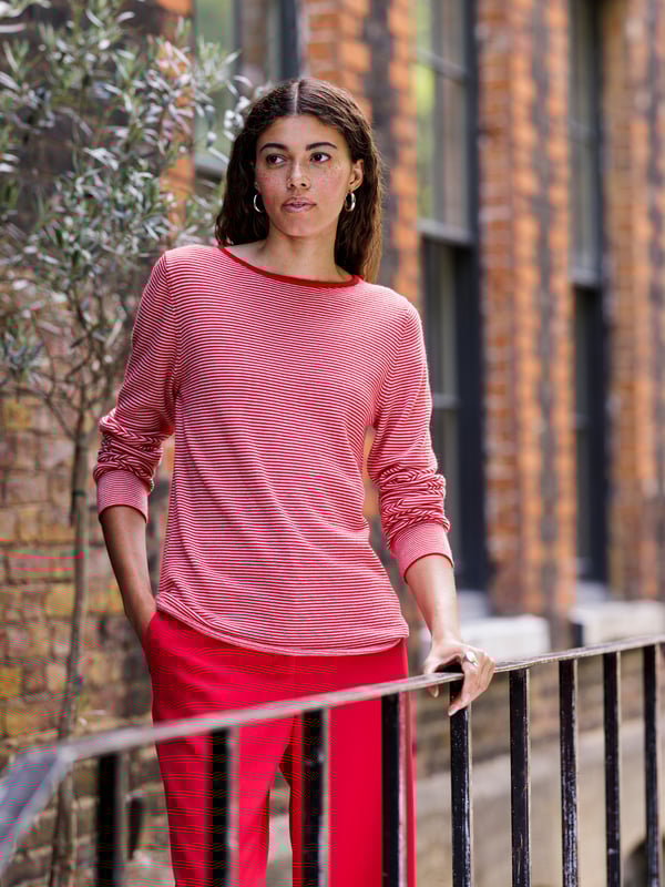 With an elegant boat neckline and neat cut, classic look, this jumper is ideal for everyday wear. Made in Ultrafine Merino wool which helps keep the creases at bay, promote breathability in warmer conditions and generate natural warmth if it's chilly, this jumper provides versatile appeal for all seasons. With an elegant drape, this is perfect for layering over a shirt collar or can be simply styles on it's own as the soft yarns will feel beautifully gentle against your skin.