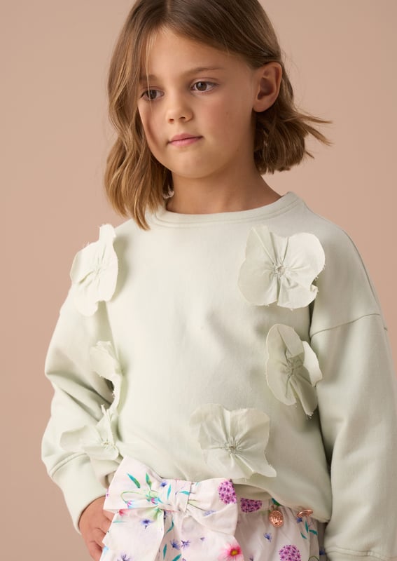 It's   to be! Upgrade your summer wardrobe with our new super soft sweat with delicate flower applique detail. It's a seasonal style staple.