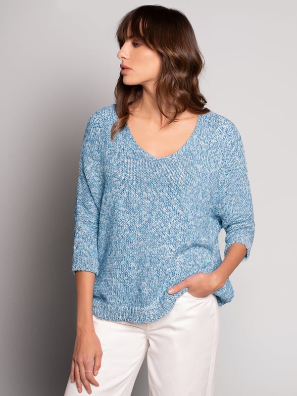 Yarn Twist V Neck Slouch Jumper Crafted with a classic boat neckline and rolled edge detail, this Breton-inspired jumper is designed with a relaxed, drop-shoulder fit and finished with ribbed cuffs and hem. The yarn twist adds depth and texture, perfect for layering or wearing on its own. Handwash. 60cm.
