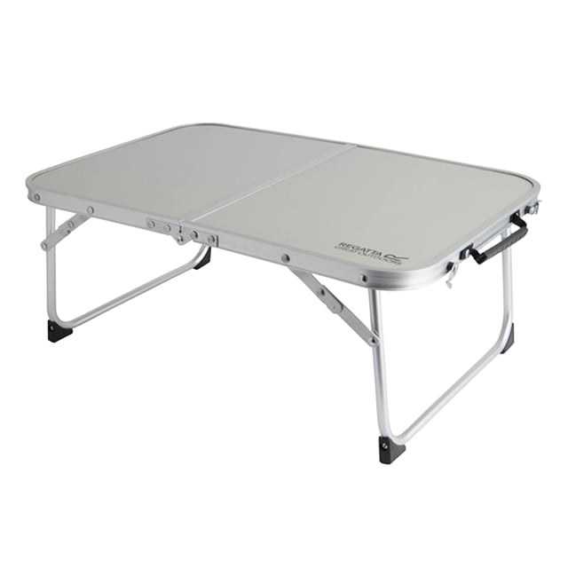 Regatta Matano Camping Table (Silver) 80% Aluminium, 20% Wood. Design: Logo. Detachable Legs, Foldable.