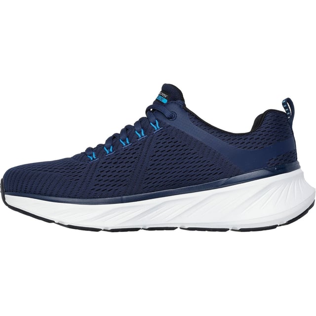 Enjoy well-cushioned performance while minding your footprint wearing Skechers Relaxed Fit Edgeride Contention. This vegan athletic style features a mesh upper with stretch laces, a well-cushioned midsole and a Skechers Air-Cooled Memory Foam insole