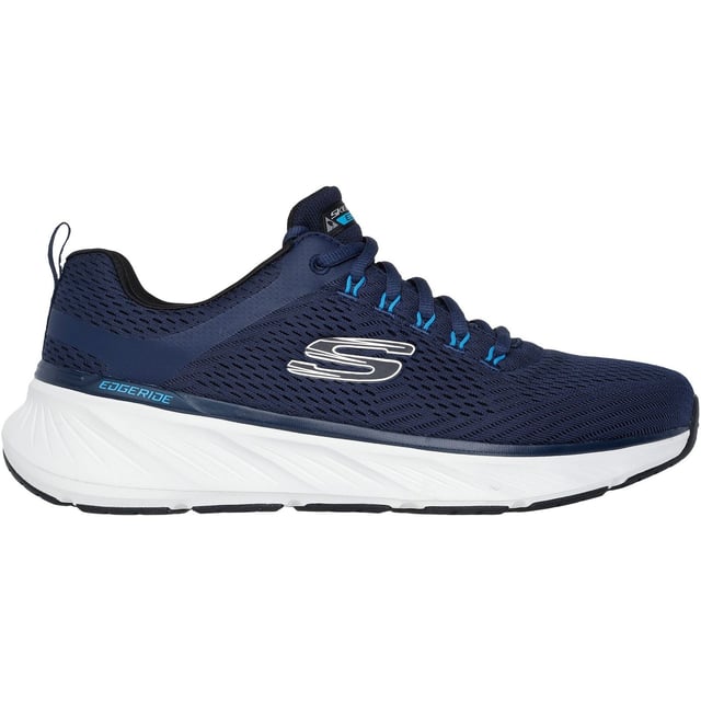 Enjoy well-cushioned performance while minding your footprint wearing Skechers Relaxed Fit Edgeride Contention. This vegan athletic style features a mesh upper with stretch laces, a well-cushioned midsole and a Skechers Air-Cooled Memory Foam insole