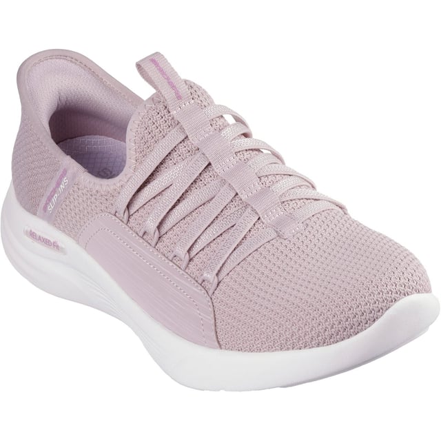 Step into stylish comfort with Skechers Hands Free Slip-ins: Relaxed Fit Sport - Ballet Chic. Featuring a mesh bungee-laced upper, our exclusive Heel Pillow, and a cushioned Skechers Air-Cooled Memory Foam insole.
