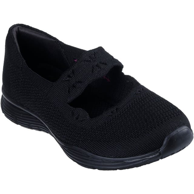 Score some serious comfort with classic design in Skechers Seager Cute N' Coy. This slip-on Mary Jane style features a knit mesh upper, plus an Air-Cooled Memory Foam cushioned insole.
