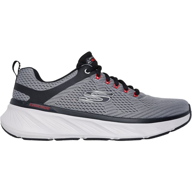 Enjoy well-cushioned performance while minding your footprint wearing Skechers Relaxed Fit Edgeride Contention. This vegan athletic style features a mesh upper with stretch laces, a well-cushioned midsole and a Skechers Air-Cooled Memory Foam insole