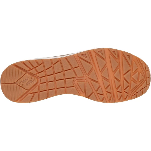 Skechers Uno Stacre 2.0 Leather Men's Sand Trainers Sporty refined style meets comfort in the Skechers Street Uno - Stacre 2.0. This lace-up sneaker features a suede and duraleather upper with a Skechers Air-Cooled Memory Foam insole and Skech-Air visible airbag midsole.
