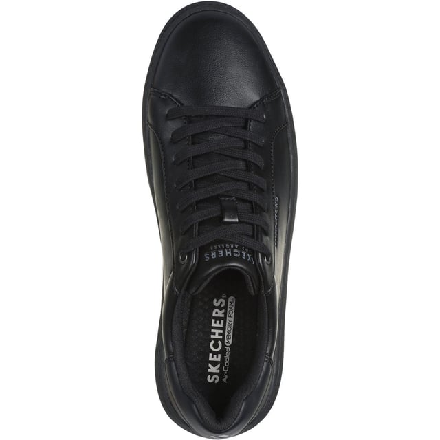 Elevate your wardrobe and look sharp with the comfortably versatile Skechers Court Break - Suit Sneaker. This lace-up features a synthetic duraleather upper with fixed stretch laces and a cushioned Skechers Air-Cooled Memory Foam comfort insole.