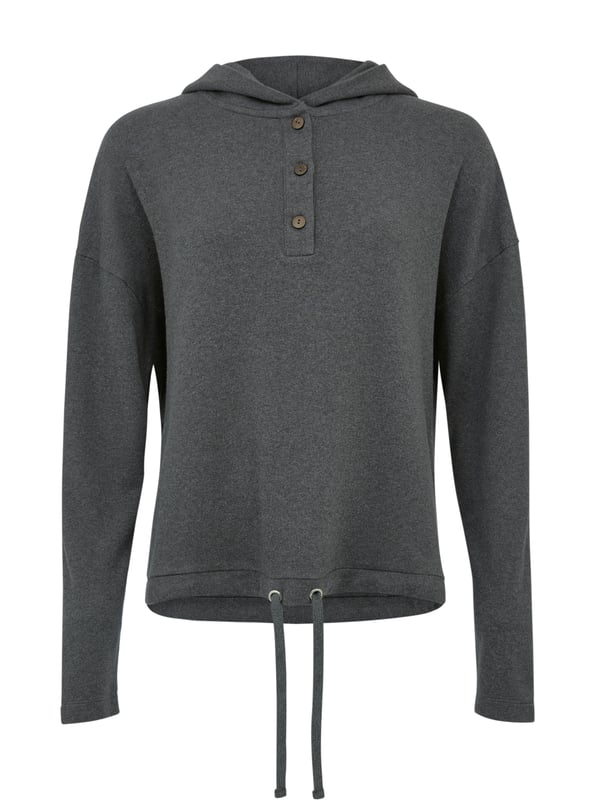 Pull up the cosy, double layered hood and snuggle down in comfort. Part of our lounge collection, this hooded jumper with long, warm sleeves is easy to style when both lounging at home or heading out. Designed to coordinate with the rest of the lounge collection range, details include a short button through placket on the front and drawstring hem detail with a tonal drawcord.