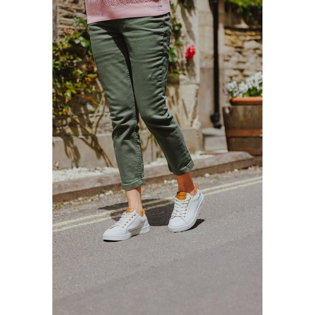 Cotswold Shoes brings you a cool leather trainer with a countryside twist. Featuring soft leather uppers and front lace fastening. With a comfort footbed and dual laces.
