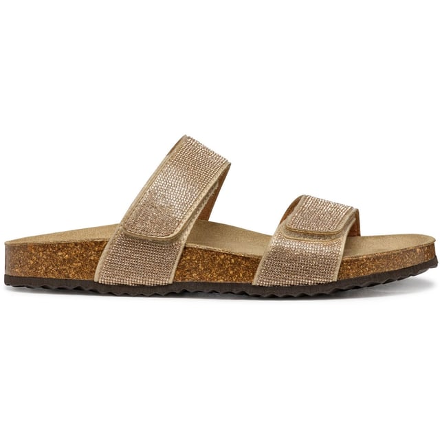 Brionia R is a comfortable breathable two-band sandal for women loaded with laid-back contemporary panache. It has been crafted from glittery microfibre and is the perfect way to enhance laid-back city outfits.