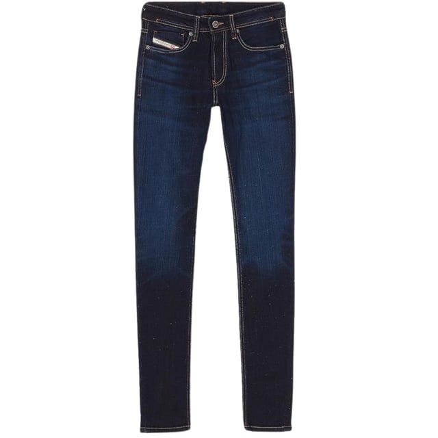 Dieselblauwe spijkerbroek, knoopgulp, 98% katoen, 2% elastaan ​​stretchdenim, skinny pasvorm, Diesel-branding