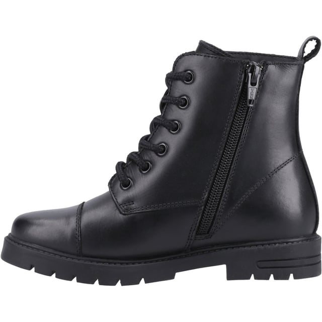 Stylish and hardwearing; the Lauren is sure to be a winner with its trendy styling and treaded sole. Featuring easy on and easy off hidden inside zip and lace up fastening, this boot will keep feet to feel secure and warm throughout the school day.