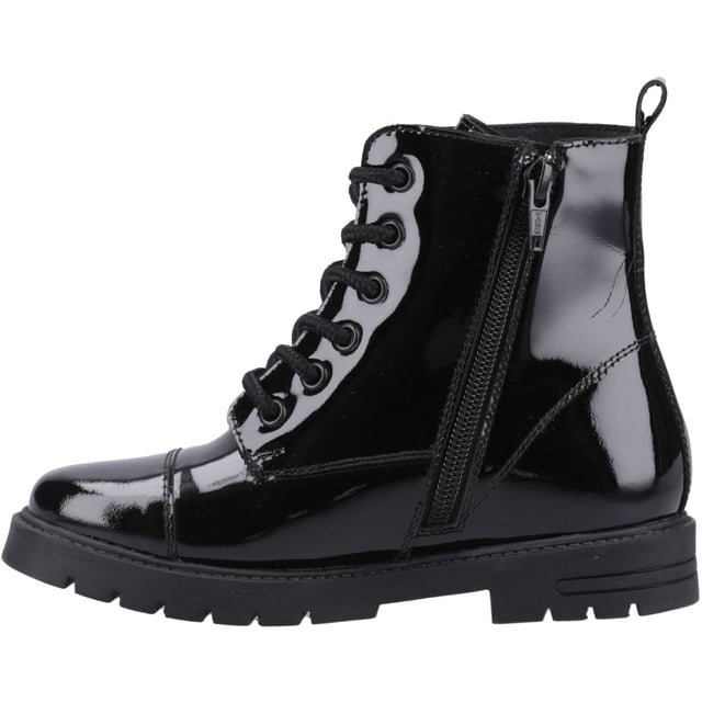 Stylish and hardwearing; the Lauren is sure to be a winner with its trendy styling and treaded sole. Featuring easy on and easy off hidden inside zip and lace up fastening, this boot will keep feet to feel secure and warm throughout the school day.
