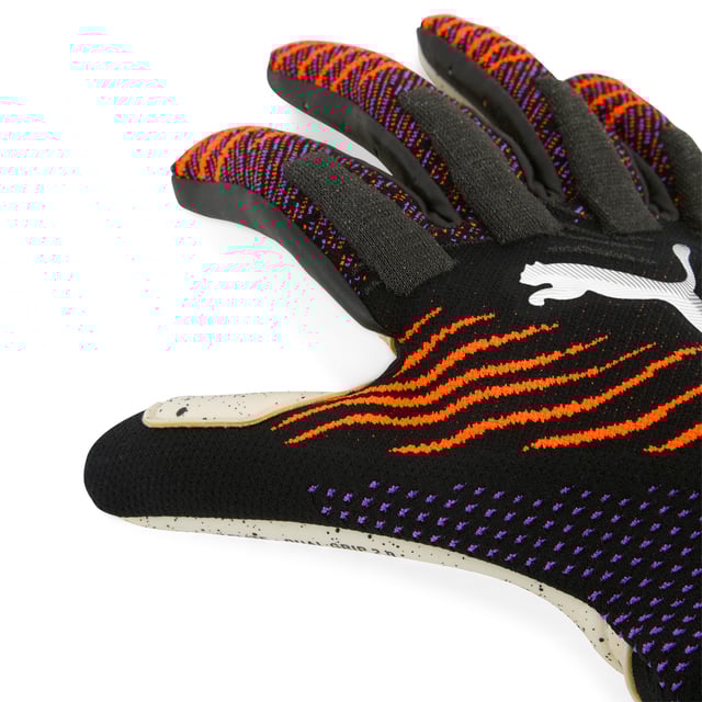 PUMA Unisex FUTURE Ultimate NC Football Goalkeeper Gloves PRODUCT STORY: Unleash your inner football goalkeeper with PUMA's latest gloves. Featuring 4mm ELITE+ DUAL GRIP 2.0 palm latex, a knitted backhand, and latex finger gussets, these gloves offer unparalleled grip, fit, and control. Get ready to own the goal. DETAILS: Latex finger gussets and wrist support construction for freedom of movement; Dual Grip 2.0 palm latex provides excellent grip in all conditions for superior ball control; Negative cut design and knitted backhand offer a tight, customised fit and high reactivity; Thumb wrap and grip yarns enhance ball contact and control for goalkeepers; PUMA Cat logo.