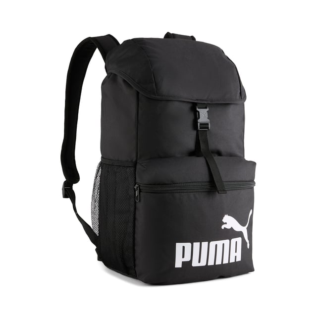 PRODUCT STORY: Hooded and equipped for adventure, this backpack keeps essentials secure on the move. Adjustable straps, multiple pockets and a buckle-release main compartment offer organisation and easy-access in an instant. Built for life's everyday journeys. FEATURES & BENEFITS: Made with at least 70% recycled materials. DETAILS: Hooded top construction; Release buckle and adjustable bungee cord; Zip opening into front pocket; Side mesh pocket; PUMA branding details; Volume: 25L; Dimensions: H45cm x W26cm x D19cm.