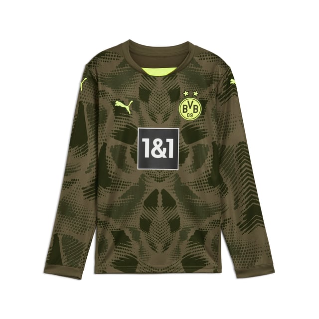 PRODUCT STORY: Defend your goal in this official BVB long-sleeved goalkeeper jersey. This top keeps you focused and agile between the posts with dryCELL tech wicking sweat and strategic mesh inserts to keep you cool and comfortable. Display the iconic badge with pride and channel your inner BVB hero. FEATURES & BENEFITS: dryCELL: Performance technology designed to wick moisture from the body and keep you free of sweat during exercise; As part of the RE:FIBRE program, this garment is made of at least 95% recycled material from textile waste and other used materials. DETAILS: Regular fit; 170 gsm, Jacquard; Mesh inserts; Crew neck; Long sleeves; Official team branding; PUMA Youth: Recommended for older kids between 8 and 16 years.