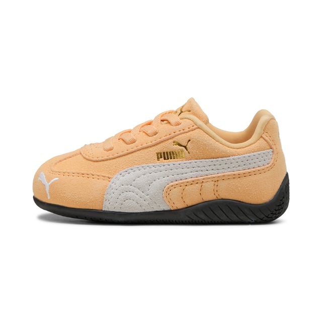 PRODUCT STORY: An icon of racing culture, the PUMA Speedcat has been synonymous with speed, precision, and unparalleled performance for over 25 years. Over the decades it found itself on a new circuit â€“ transcending the tracks of Monaco for the streets of global fashion capitals. Your little fashionista will stand out in this version featuring a suede upper and bold suede PUMA Formstrip. DETAILS: Regular width; Suede upper; Elasticated closure; KinderFit sockliner print to ensure correct fit; PUMA branding details; PUMA Toddlers: Recommended for toddlers between 0 and 4 years; Upper: Leather; Lining: Textile; Sockliner: Textile; Outsole: Rubber.