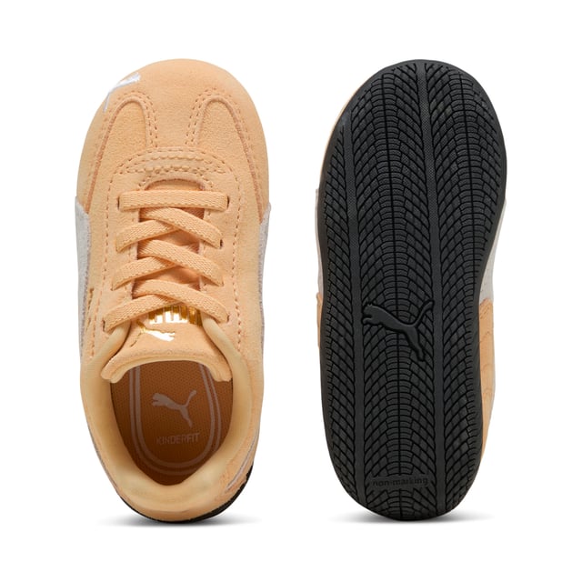 PRODUCT STORY: An icon of racing culture, the PUMA Speedcat has been synonymous with speed, precision, and unparalleled performance for over 25 years. Over the decades it found itself on a new circuit â€“ transcending the tracks of Monaco for the streets of global fashion capitals. Your little fashionista will stand out in this version featuring a suede upper and bold suede PUMA Formstrip. DETAILS: Regular width; Suede upper; Elasticated closure; KinderFit sockliner print to ensure correct fit; PUMA branding details; PUMA Toddlers: Recommended for toddlers between 0 and 4 years; Upper: Leather; Lining: Textile; Sockliner: Textile; Outsole: Rubber.
