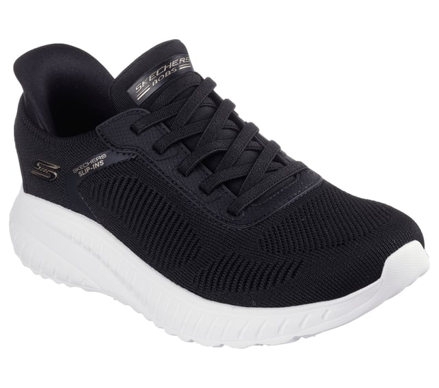 Skechers Hands Free Slip-ins®. This eco-friendly, vegan athletic sneaker is crafted with recycled materials and features a breathable stretch knit upper with fixed stretch laces for easy slip-on wear. Designed for all-day support, it includes a well-cushioned midsole and a Skechers Air-Cooled Memory Foam® insole for superior comfort and airflow. Perfect for walking, travel, and everyday wear.