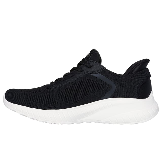Skechers Hands Free Slip-ins®. This eco-friendly, vegan athletic sneaker is crafted with recycled materials and features a breathable stretch knit upper with fixed stretch laces for easy slip-on wear. Designed for all-day support, it includes a well-cushioned midsole and a Skechers Air-Cooled Memory Foam® insole for superior comfort and airflow. Perfect for walking, travel, and everyday wear.