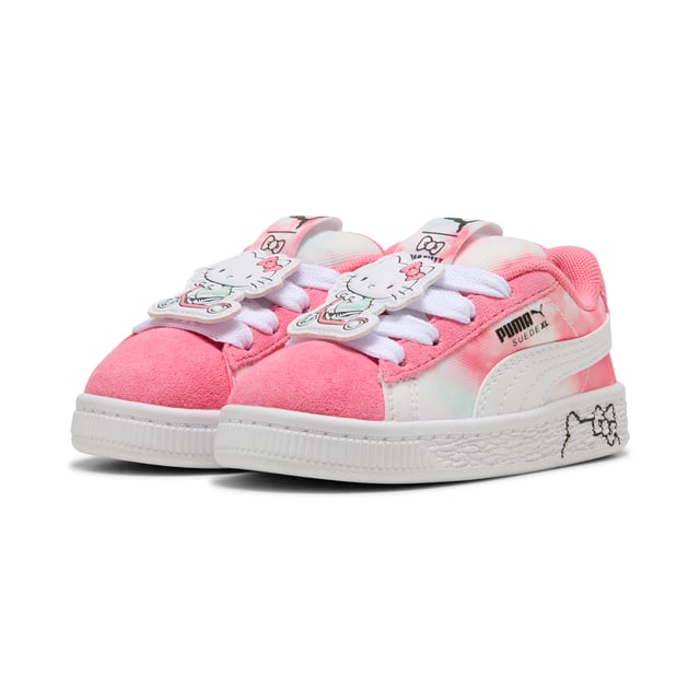 PRODUCT STORY: Say hello to the new PUMA x HELLO KITTY AND FRIENDS collection. Created for kids and adults, this collab combines classic streetwear vibes with Hello Kitty is cute, playful aesthetic. Taking inspiration from the bubblegum pop aesthetic of the â€˜00s, this collection is got glitter, glossy prints, and more. This special version of our Suede XL sneakers have their signature padded collar and tongue and chunky sole, plus a sweet tie-dye upper and printed midsole. Soft suede and a mesh lining keep little feet comfy. FEATURES & BENEFITS: The upper of the shoes is made with at least 50% recycled materials and the bottom is made with at least 10% recycled materials. DETAILS: Regular width; Textile upper; Elasticated closure for fast on-and-off; Rubber outsole; HELLO KITTY AND FRIENDS graphic details; PUMA Toddlers: Recommended for toddlers between 0 and 4 years; Delivered in exclusive special packaging.