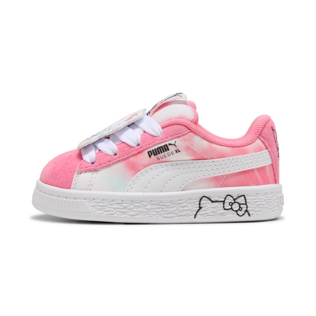 PRODUCT STORY: Say hello to the new PUMA x HELLO KITTY AND FRIENDS collection. Created for kids and adults, this collab combines classic streetwear vibes with Hello Kitty is cute, playful aesthetic. Taking inspiration from the bubblegum pop aesthetic of the â€˜00s, this collection is got glitter, glossy prints, and more. This special version of our Suede XL sneakers have their signature padded collar and tongue and chunky sole, plus a sweet tie-dye upper and printed midsole. Soft suede and a mesh lining keep little feet comfy. FEATURES & BENEFITS: The upper of the shoes is made with at least 50% recycled materials and the bottom is made with at least 10% recycled materials. DETAILS: Regular width; Textile upper; Elasticated closure for fast on-and-off; Rubber outsole; HELLO KITTY AND FRIENDS graphic details; PUMA Toddlers: Recommended for toddlers between 0 and 4 years; Delivered in exclusive special packaging.