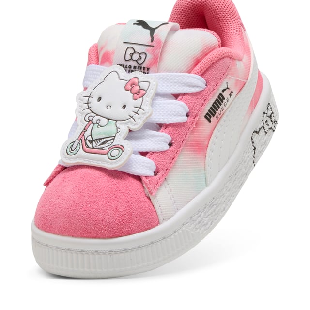 PRODUCT STORY: Say hello to the new PUMA x HELLO KITTY AND FRIENDS collection. Created for kids and adults, this collab combines classic streetwear vibes with Hello Kitty is cute, playful aesthetic. Taking inspiration from the bubblegum pop aesthetic of the â€˜00s, this collection is got glitter, glossy prints, and more. This special version of our Suede XL sneakers have their signature padded collar and tongue and chunky sole, plus a sweet tie-dye upper and printed midsole. Soft suede and a mesh lining keep little feet comfy. FEATURES & BENEFITS: The upper of the shoes is made with at least 50% recycled materials and the bottom is made with at least 10% recycled materials. DETAILS: Regular width; Textile upper; Elasticated closure for fast on-and-off; Rubber outsole; HELLO KITTY AND FRIENDS graphic details; PUMA Toddlers: Recommended for toddlers between 0 and 4 years; Delivered in exclusive special packaging.