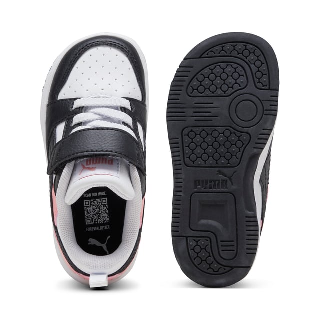 PUMA Baby Unisex PUMA Rebound v6 Lo Sneakers PRODUCT STORY: A retro-style basketball shoe retooled for a new generation. The Rebound v6 Low features a low-cut silhouette, making it ideal for your youngster's off-court look. All-day cushioning is provided thanks to the rubber midsole and soft sockliner. FEATURES & BENEFITS: The upper of the shoes is made with at least 20% recycled materials and the bottom is made with at least 10% recycled materials. DETAILS: Mid-cut collar; Synthetic upper; Rubber midsole; Rubber outsole; PUMA Toddlers: Recommended for toddlers between 0 and 4 years; 94.26% Synthetic, 5.74% Textile.