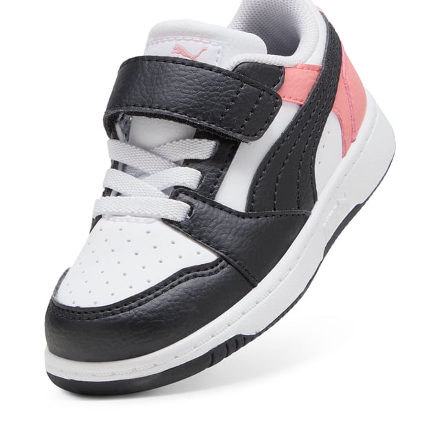 PUMA Baby Unisex PUMA Rebound v6 Lo Sneakers PRODUCT STORY: A retro-style basketball shoe retooled for a new generation. The Rebound v6 Low features a low-cut silhouette, making it ideal for your youngster's off-court look. All-day cushioning is provided thanks to the rubber midsole and soft sockliner. FEATURES & BENEFITS: The upper of the shoes is made with at least 20% recycled materials and the bottom is made with at least 10% recycled materials. DETAILS: Mid-cut collar; Synthetic upper; Rubber midsole; Rubber outsole; PUMA Toddlers: Recommended for toddlers between 0 and 4 years; 94.26% Synthetic, 5.74% Textile.