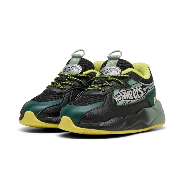PRODUCT STORY: Gear up for the fast lane with PUMA x HOT WHEELSâ„¢. This revved up version of our RS-X sneaker features a closed mesh upper, all-over Hot Wheelsâ„¢ graphics, and a cool gradient midsole that your mini speedsters will love. FEATURES & BENEFITS: The upper of the shoes is made with at least 30% recycled materials. DETAILS: Regular width; Closed mesh textile upper; Elasticated closure for fast on-and-off; Gradient design on the mid-sole; PUMA x HOT WHEELSâ„¢ co-branding details; PUMA Toddlers: Recommended for toddlers between 0 and 4 years.