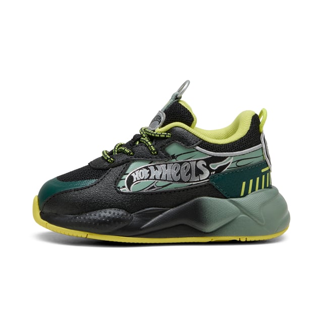 PRODUCT STORY: Gear up for the fast lane with PUMA x HOT WHEELSâ„¢. This revved up version of our RS-X sneaker features a closed mesh upper, all-over Hot Wheelsâ„¢ graphics, and a cool gradient midsole that your mini speedsters will love. FEATURES & BENEFITS: The upper of the shoes is made with at least 30% recycled materials. DETAILS: Regular width; Closed mesh textile upper; Elasticated closure for fast on-and-off; Gradient design on the mid-sole; PUMA x HOT WHEELSâ„¢ co-branding details; PUMA Toddlers: Recommended for toddlers between 0 and 4 years.