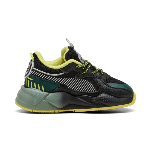 PRODUCT STORY: Gear up for the fast lane with PUMA x HOT WHEELSâ„¢. This revved up version of our RS-X sneaker features a closed mesh upper, all-over Hot Wheelsâ„¢ graphics, and a cool gradient midsole that your mini speedsters will love. FEATURES & BENEFITS: The upper of the shoes is made with at least 30% recycled materials. DETAILS: Regular width; Closed mesh textile upper; Elasticated closure for fast on-and-off; Gradient design on the mid-sole; PUMA x HOT WHEELSâ„¢ co-branding details; PUMA Toddlers: Recommended for toddlers between 0 and 4 years.