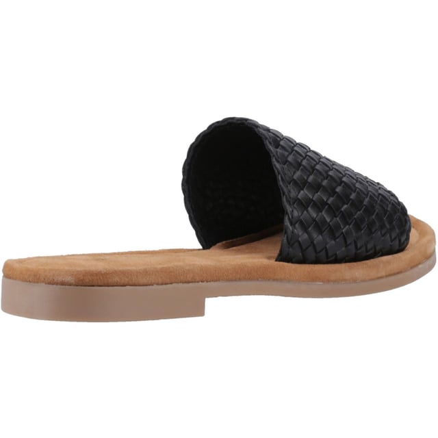 Hush Puppies Hetty Slide Leather Women's Black Sandals Effortless summer style couldn't be easier thanks to the Hetty Slide, with its soft woven leather upper, easy wear mule styling, and a memory foam insole and flexible lightweight outsole this is the perfect choice for warm days and evenings