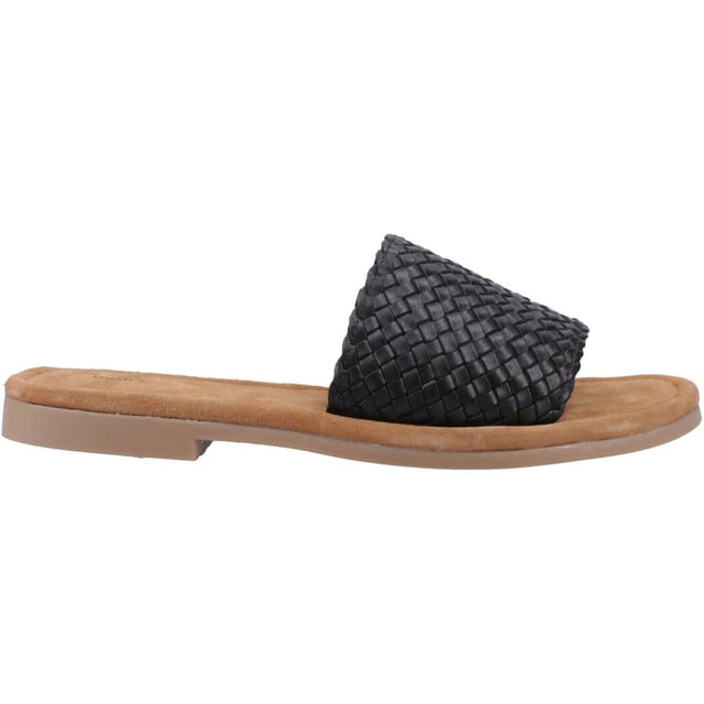 Hush Puppies Hetty Slide Leather Women's Black Sandals Effortless summer style couldn't be easier thanks to the Hetty Slide, with its soft woven leather upper, easy wear mule styling, and a memory foam insole and flexible lightweight outsole this is the perfect choice for warm days and evenings