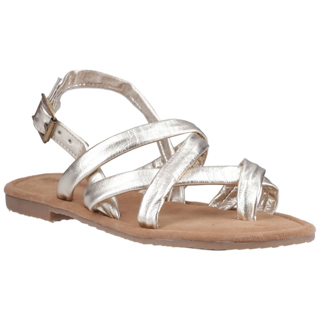 Hush Puppies Hope Leather Women's Gold Sandals The perfect balance of style and comfort, the Hope sandal is a wide fitwith a soft leather upper for all day wearability, with a suede memory foam insole to cushion each step and a lightweight durable outsole for easy wear