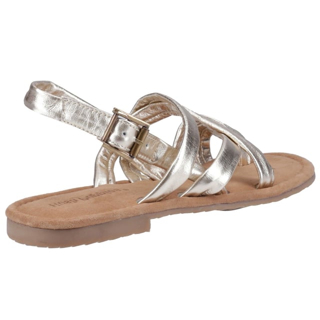Hush Puppies Hope Leather Women's Gold Sandals The perfect balance of style and comfort, the Hope sandal is a wide fitwith a soft leather upper for all day wearability, with a suede memory foam insole to cushion each step and a lightweight durable outsole for easy wear