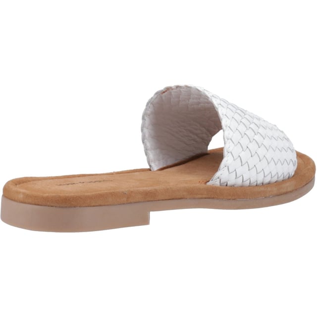 Hush Puppies Hetty Slide Leather Women's White Sandals Effortless summer style couldn't be easier thanks to the Hetty Slide, with its soft woven leather upper, easy wear mule styling, and a memory foam insole and flexible lightweight outsole this is the perfect choice for warm days and evenings