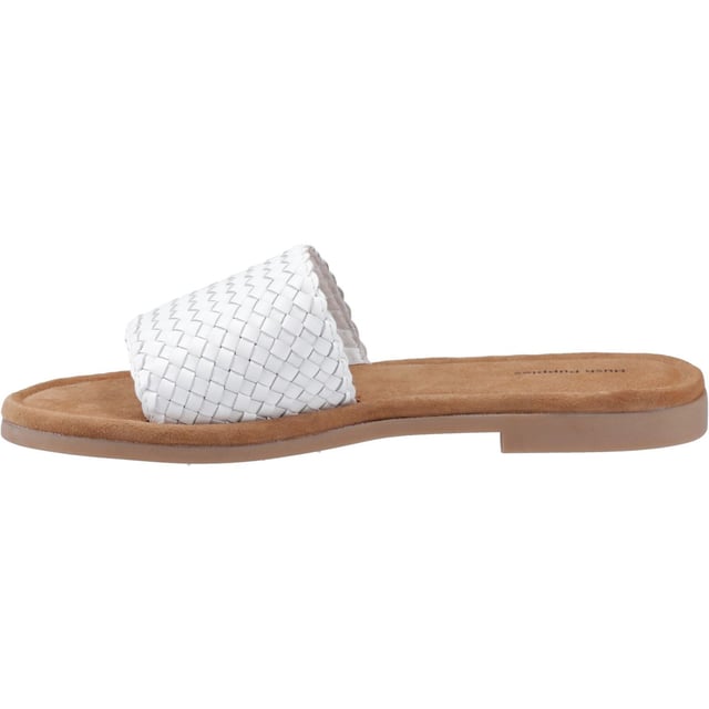 Hush Puppies Hetty Slide Leather Women's White Sandals Effortless summer style couldn't be easier thanks to the Hetty Slide, with its soft woven leather upper, easy wear mule styling, and a memory foam insole and flexible lightweight outsole this is the perfect choice for warm days and evenings