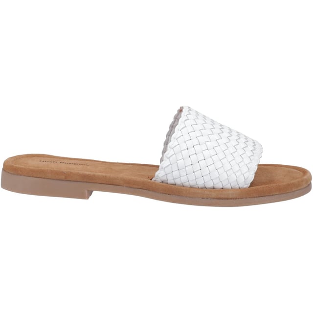 Hush Puppies Hetty Slide Leather Women's White Sandals Effortless summer style couldn't be easier thanks to the Hetty Slide, with its soft woven leather upper, easy wear mule styling, and a memory foam insole and flexible lightweight outsole this is the perfect choice for warm days and evenings