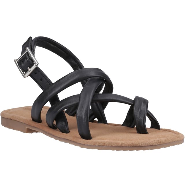 Hush Puppies Hope Leather Women's Black Sandals The perfect balance of style and comfort, the Hope sandal is a wide fitwith a soft leather upper for all day wearability, with a suede memory foam insole to cushion each step and a lightweight durable outsole for easy wear