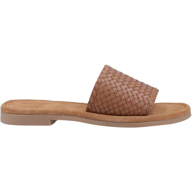 Hush Puppies Hetty Slide Leather Women's Tan Sandals Effortless summer style couldn't be easier thanks to the Hetty Slide, with its soft woven leather upper, easy wear mule styling, and a memory foam insole and flexible lightweight outsole this is the perfect choice for warm days and evenings