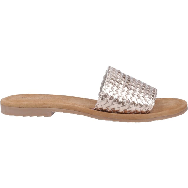 Hush Puppies Hetty Slide Leather Women's Bronze Sandals Effortless summer style couldn't be easier thanks to the Hetty Slide, with its soft woven leather upper, easy wear mule styling, and a memory foam insole and flexible lightweight outsole this is the perfect choice for warm days and evenings