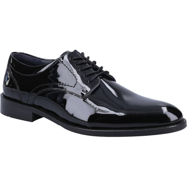 Hush Puppies Damien Lace Up Patent Leather Men's Black Patent Lace-Up Shoes The Damien Lace Up; Crafted from Quality Cow Crust Leather Upper, its subtle padded collar allows a comfortable fit without compromising on style. Includes a stitched leather rand detail for that on trend look