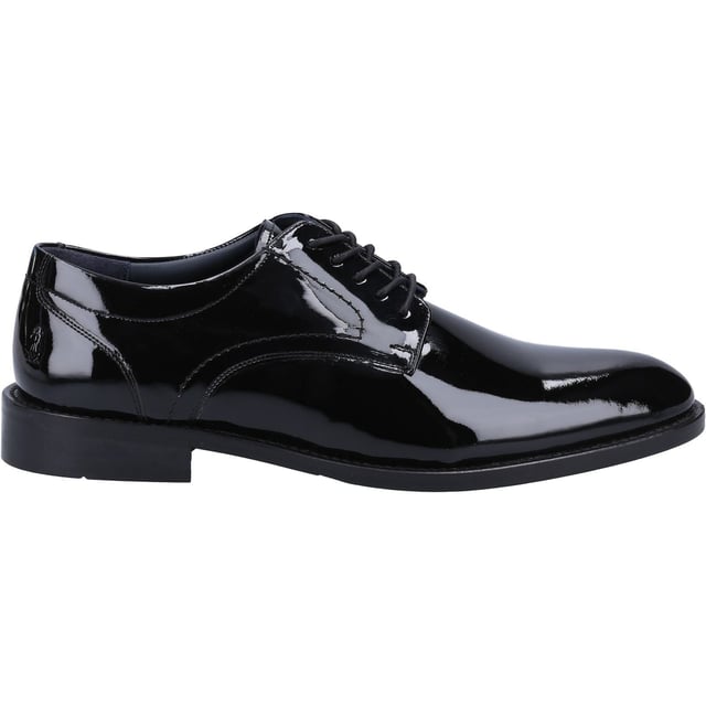 Hush Puppies Damien Lace Up Patent Leather Men's Black Patent Lace-Up Shoes The Damien Lace Up; Crafted from Quality Cow Crust Leather Upper, its subtle padded collar allows a comfortable fit without compromising on style. Includes a stitched leather rand detail for that on trend look