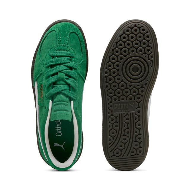 PRODUCT STORY: A terrace legend from our archives returns: The Palermo. The silhouette debuted back in the early '80s, where it quickly became a staple among the terrace crowds in British football stadiums. Now, we ive brought it back for the fans. Like the original, the Palermo is complete with its signature tag at the upper, a T-toe construction, and, of course, the classic gum sole. FEATURES & BENEFITS: PUMA is leather products support responsible manufacturing via the Leather Working Group. DETAILS: Leather upper; Synthetic lining; Debossed and foil-printed PUMA branding on quarter panel tab and heel cap; Leather-coated Formstrip; Rubber midsole; Rubber outsole; PUMA Youth: Recommended for older kids between 8 and 16 years.