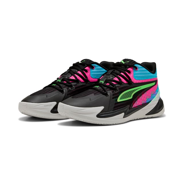 PRODUCT STORY: Stand out with fast, progressive design. Our latest innovation features a PROFOAM midsole for lightweight rebound, PUMA BITE outsole for traction, and dynamic lacing for a secure fit. Perfect for dominating outdoor courts with confidence and style. Get ready to win. FEATURES & BENEFITS: The upper of the shoes is made with at least 20% recycled materials; PUMA BITE: Durable outsole pattern that offers superior traction on the court; PROFOAM: Lightweight EVA designed to cushion your landing and propel your next step. DETAILS: Regular width; Dynamic lacing system with anchor points on the vamp and through the forefoot, for a more secure, sure-footed feel; External rubber wrap-up for lateral stability; PUMA Hoops Jaws branding; PUMA branding details.