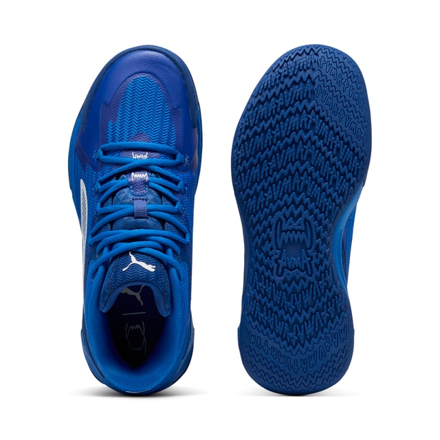 PRODUCT STORY: Stand out with fast, progressive design. Our latest innovation features a PROFOAM midsole for lightweight rebound, PUMA BITE outsole for traction, and dynamic lacing for a secure fit. Perfect for dominating outdoor courts with confidence and style. Get ready to win. FEATURES & BENEFITS: The upper of the shoes is made with at least 20% recycled materials; PUMA BITE: Durable outsole pattern that offers superior traction on the court; PROFOAM: Lightweight EVA designed to cushion your landing and propel your next step. DETAILS: Regular width; Dynamic lacing system with anchor points on the vamp and through the forefoot, for a more secure, sure-footed feel; External rubber wrap-up for lateral stability; PUMA Hoops Jaws branding; PUMA branding details.