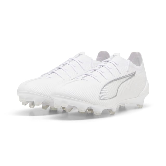 PRODUCT STORY: Fasten yourâ€¯seatb. . .we mean laces. With the ULTRA 5 football boot, you get theâ€¯speed and sensation of a finely tuned machine at your feet. Builtâ€¯on engineering insights from PUMA Motorsport, theâ€¯brand-new SPEEDSYSTEM outsole andâ€¯FastTraxâ€¯stud design areâ€¯precision-engineered to take you from kick-off to back-of-the-netâ€¯faster than you can say: lights out.â€¯ FEATURES & BENEFITS: ACCELERATION: The SPEEDSYSTEM outsole design combines a high-performance fibre base material with a revolutionary stud system, maximising energy return for faster acceleration; TRACTION: FastTrax stud design using insights from academic research and traction studies to provide more traction while accelerating, cutting and breaking; STABILITY: PWRTAPE SQD support frame stabilises the foot inside the boot without hindering agility or freedom of movement; The upper of this shoe is made with at least 50% recycled materials. DETAILS: Lightweight mesh upper; Lightweight removable sockliner with NanoGrip technology keeps the foot from slipping inside the boot; OrthoLite heel cushioning for better lockdown; SPEEDSYSTEM outsole; Regular to narrow fit; Low-cut slip-on construction; FG: Suitable for use on firm ground.