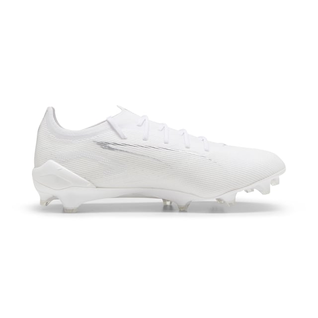 PRODUCT STORY: Fasten yourâ€¯seatb. . .we mean laces. With the ULTRA 5 football boot, you get theâ€¯speed and sensation of a finely tuned machine at your feet. Builtâ€¯on engineering insights from PUMA Motorsport, theâ€¯brand-new SPEEDSYSTEM outsole andâ€¯FastTraxâ€¯stud design areâ€¯precision-engineered to take you from kick-off to back-of-the-netâ€¯faster than you can say: lights out.â€¯ FEATURES & BENEFITS: ACCELERATION: The SPEEDSYSTEM outsole design combines a high-performance fibre base material with a revolutionary stud system, maximising energy return for faster acceleration; TRACTION: FastTrax stud design using insights from academic research and traction studies to provide more traction while accelerating, cutting and breaking; STABILITY: PWRTAPE SQD support frame stabilises the foot inside the boot without hindering agility or freedom of movement; The upper of this shoe is made with at least 50% recycled materials. DETAILS: Lightweight mesh upper; Lightweight removable sockliner with NanoGrip technology keeps the foot from slipping inside the boot; OrthoLite heel cushioning for better lockdown; SPEEDSYSTEM outsole; Regular to narrow fit; Low-cut slip-on construction; FG: Suitable for use on firm ground.